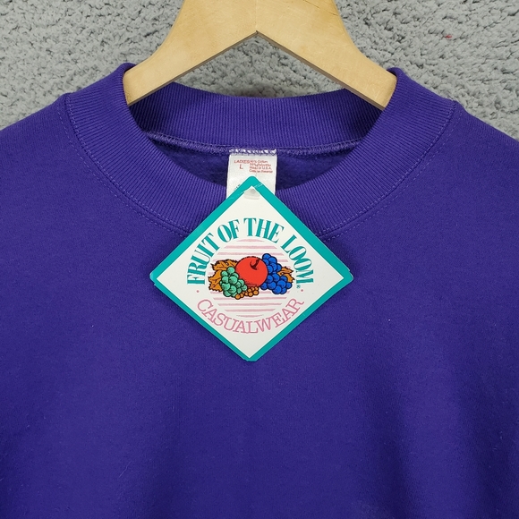 Vintage Fruit of the Loom Blank Sweatshirt Purple Made in USA Women’s Large NWT - Picture 5 of 9